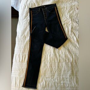 Veronica Beard Dark Wash Skinny Button Fly Jeggings with Stitched Side Stripe